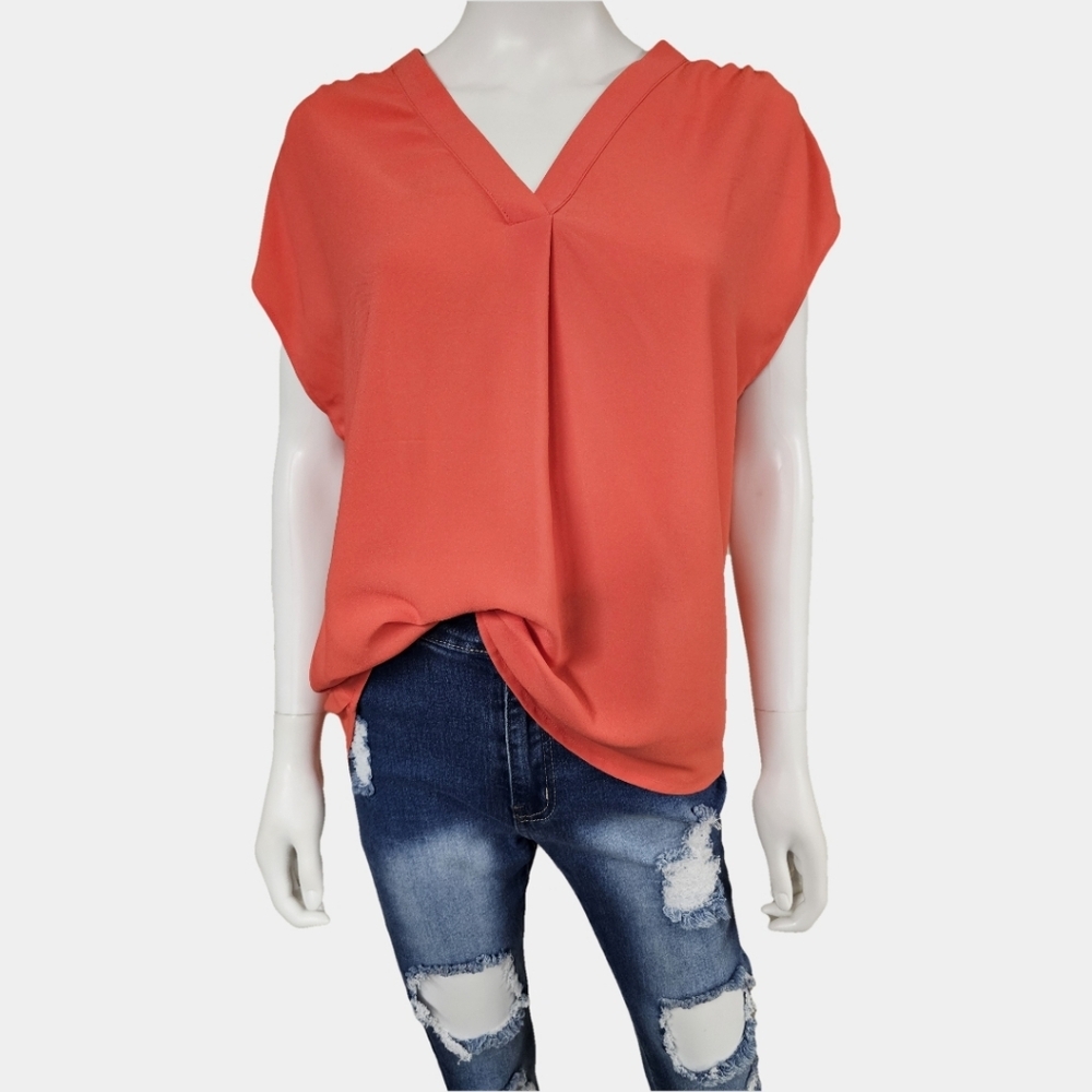 Banana Republic V-Neck Front Pleat Short Sleeve Round Hem Blouse Size M